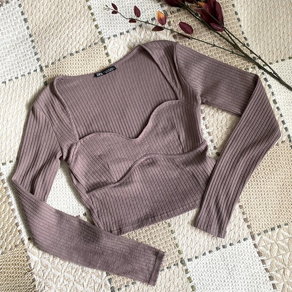 ZARA | Light Purple Plunge Crop Top - Picture 1 of 4